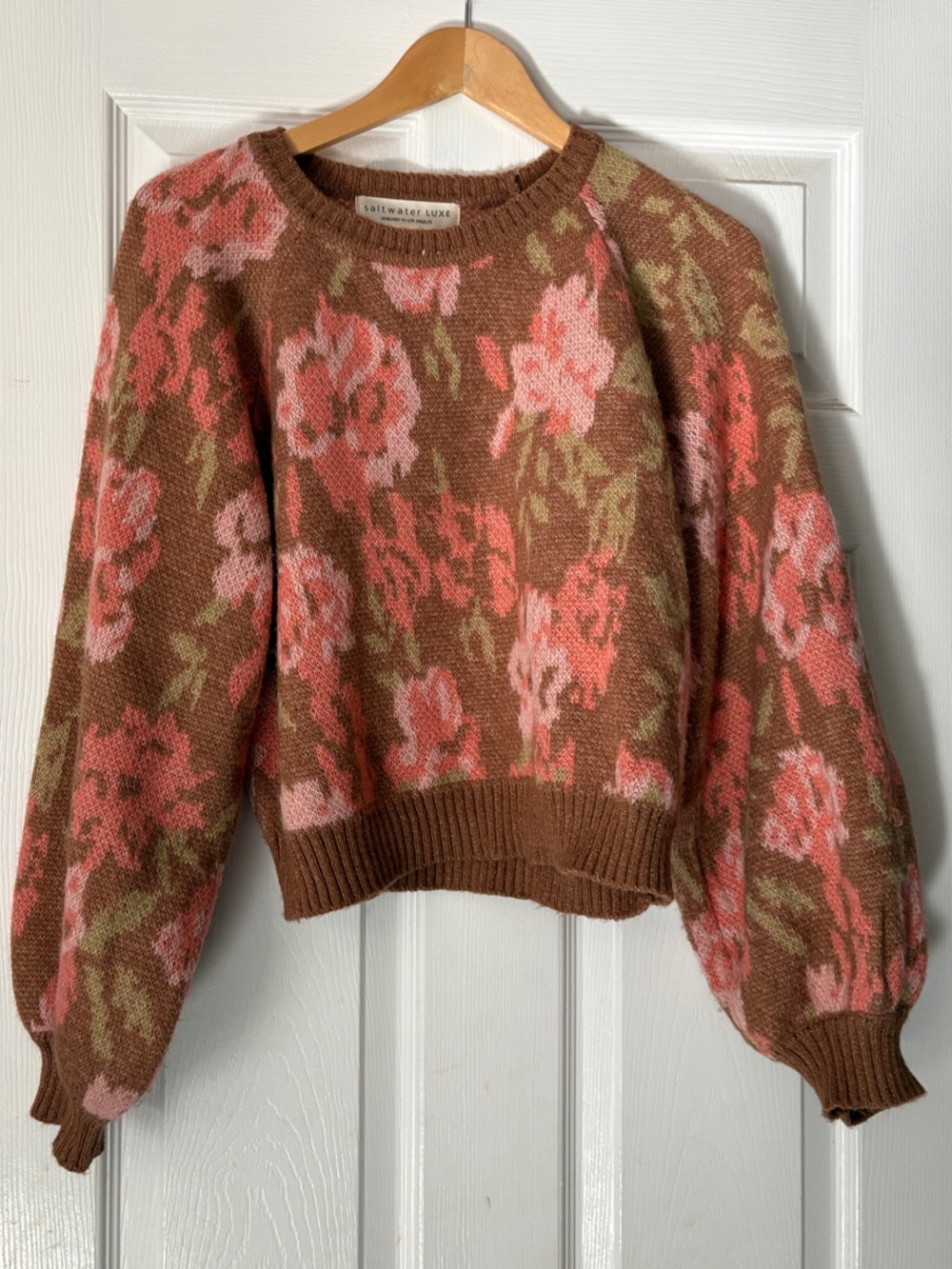 Saltwater Luxe Brown and Pink Floral Sweater